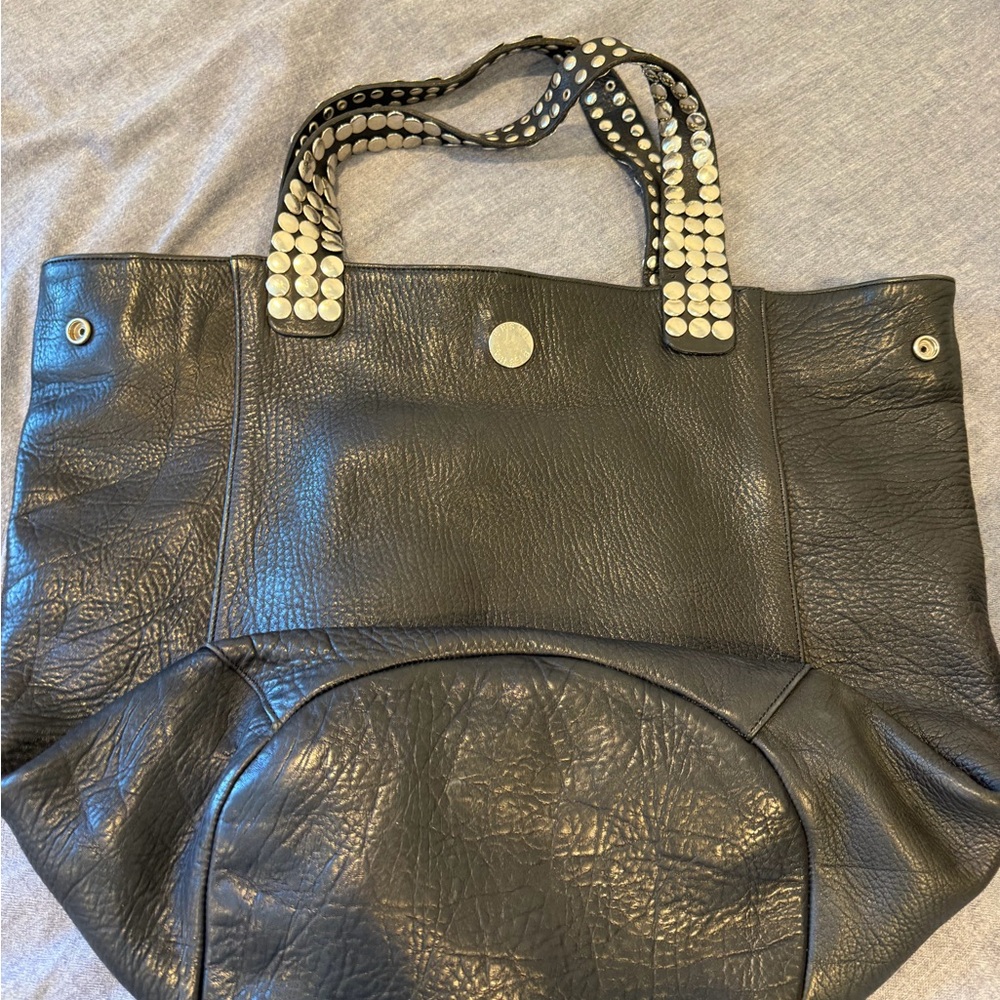 Black Stud-Detail Leather Tote Bag